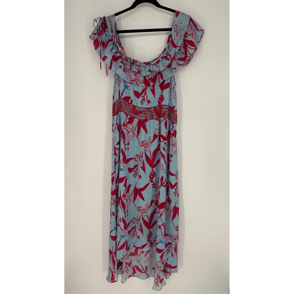 TANYA TAYLOR MEEGAN HIGH LOW MAXI DRESS PARROT TULIP RUFFLES SILK SIZE 0 - FLAWS